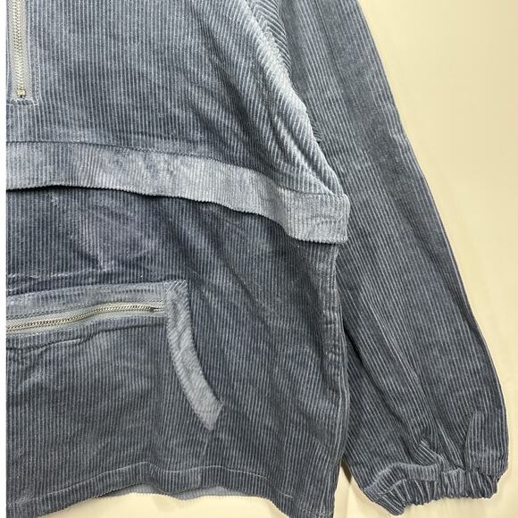 BiBi 1/2 Zip Corduroy Hoodie Pullover Long Sleeves Cargo Pockets Slate Blue L - Picture 5 of 13